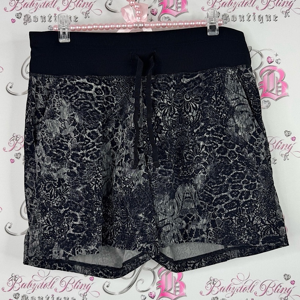 Tuff Athletics Black and Gray Active Shorts cheetah print leopard floral lace